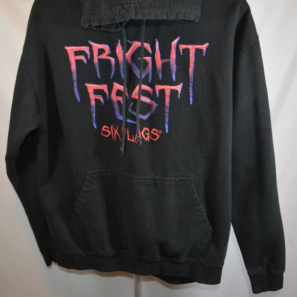 Fright Fest Six Flags Men's Sz XL Black Draw String Clown Hoodie Sweatsh… - Picture 2 of 6